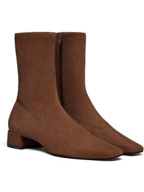 Women's Brown Ankle Boots Chunky Low Heel Square Toe Suede Zipper Cowgirl Boots